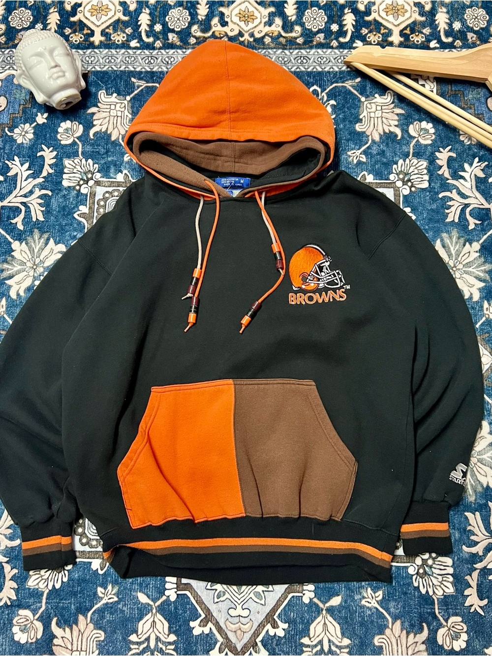 STARTER Cleveland Browns Black Orange Brown Crewneck Hoodie